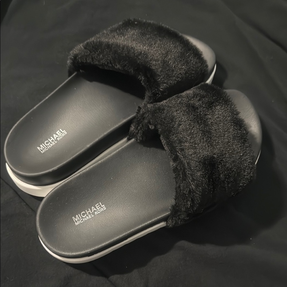 Michael Kors Black Fuzzy Slippers